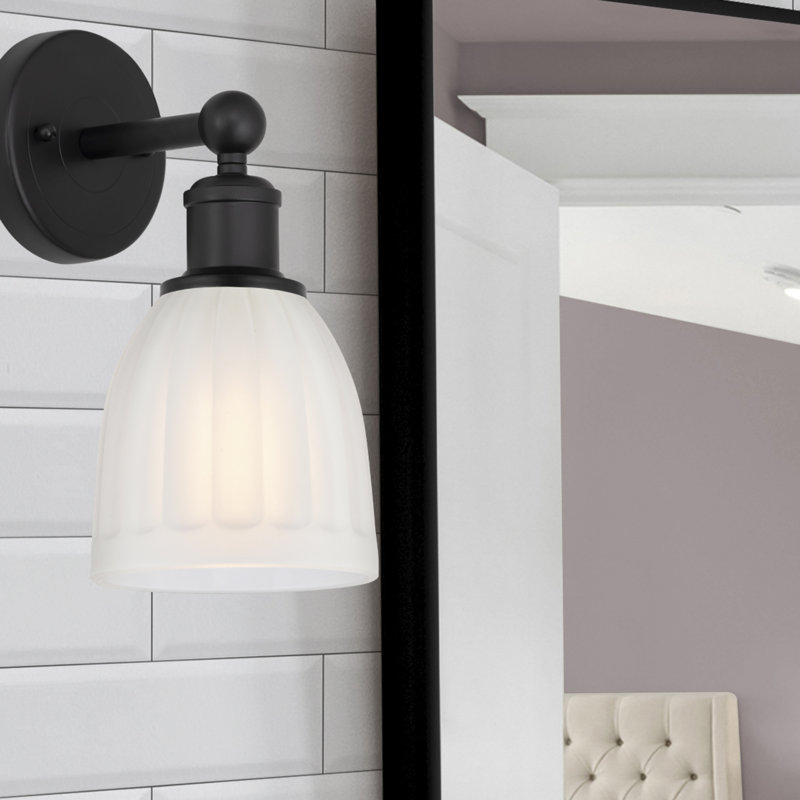 Caroleen Armed Sconce, Matte Black, White