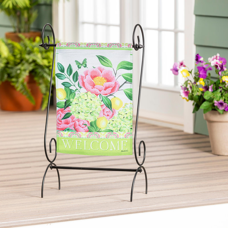 Drapeau de jardin floral en jute