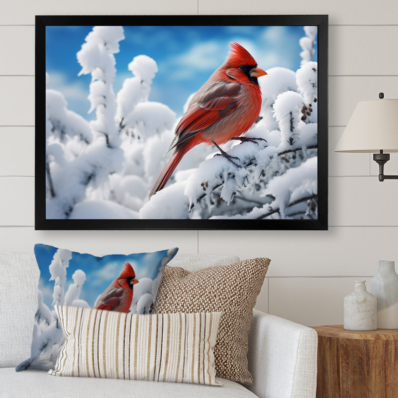 Canada, cardinal rouge, Winter Wonderland II - reproduction, H 30 po x l 40 po x P 1,5 po, Cadre photo noir
