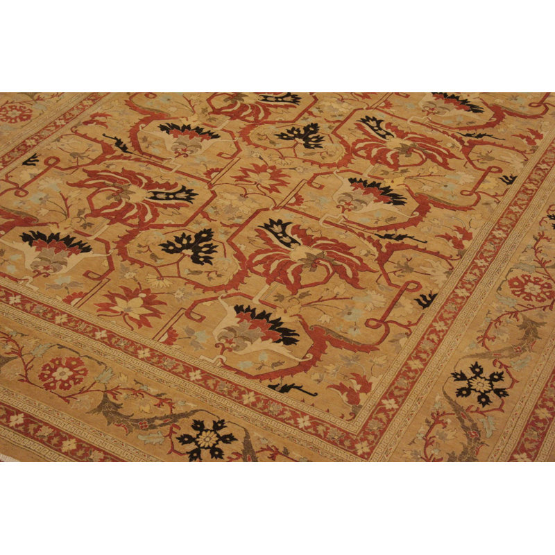 Tapis beige / rouge en laine noué à la main à motif oriental Roby 9 pi x 11 pi 10 po Roby