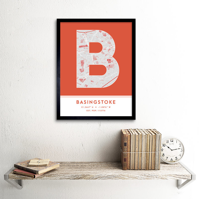 Basingstoke City Map Basingstoke Orange - Single Picture Frame Typography