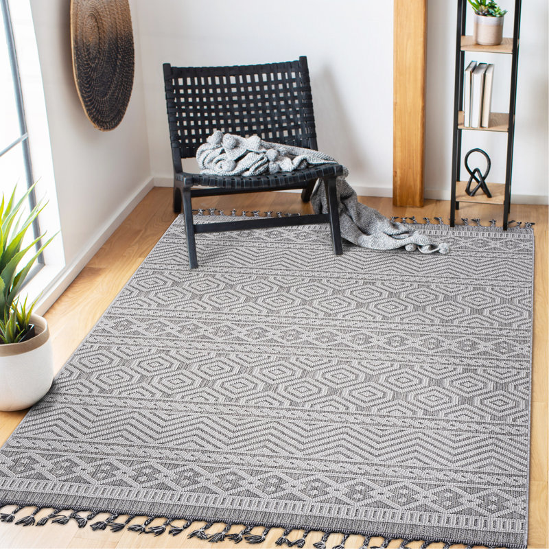 Tapis intérieur / extérieur gris / blanc / géométrique, Rectangle 4 pi x 6 pi 2 po