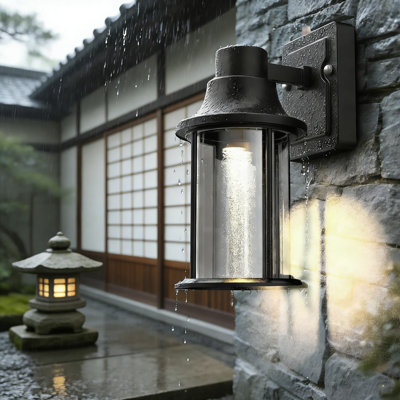 Outdoor Wall Sconce Light Fixture With Dusk To Dawn Sensor, IP65 Waterproof, E26 Base, Includes LED Bulb And Shatter-Resistant PC Shade For Porch, Patio, Front Door, And Entryway