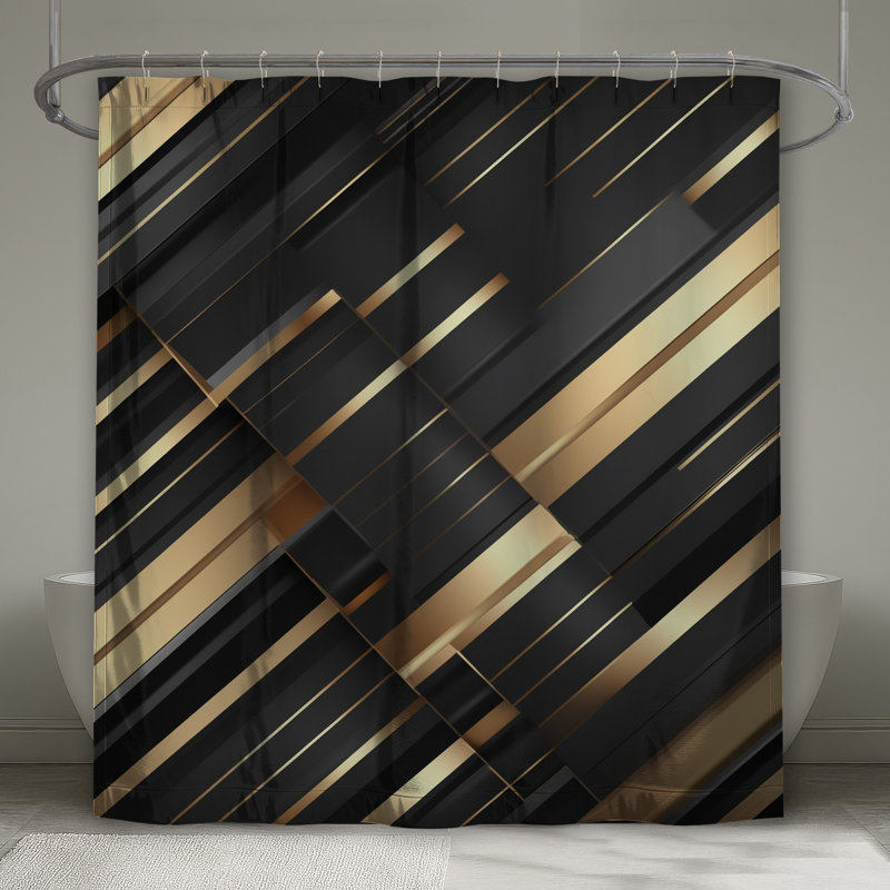 Rideaux de douche à rayures noires et noires extra longues, L 70 po x H 84 po