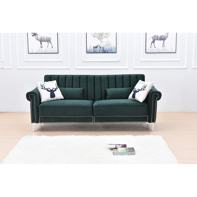 Twin 85'' Velvet Futon And Mattress, Green