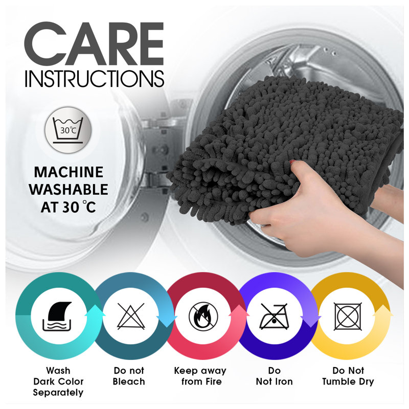 Modern 2 Piece Bathroom Rug Set Microfiber Chenille Bath Mat & Pedestal Mat Super Soft Non Slip Absorbent Washable, Charcoal