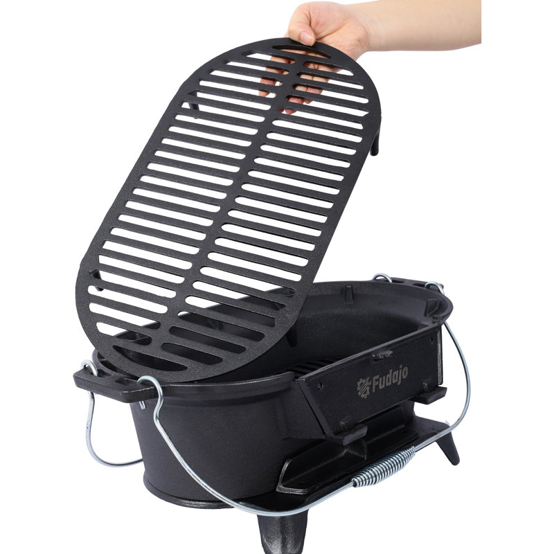 Grille d'extérieur en fonte - charbon de table pour toutes les aventures culinaires 100% fer avec revêtement en émail et poignées de transport Grilles amovibles à contrôle de la température Nettoyage facile