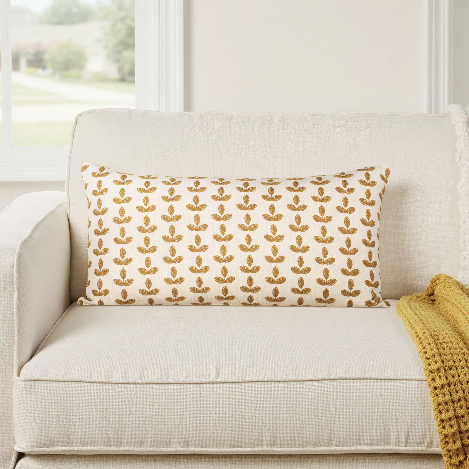 Birch Lane Trillium Throw Pillow Lumbar, Polyester, Yellow Floral