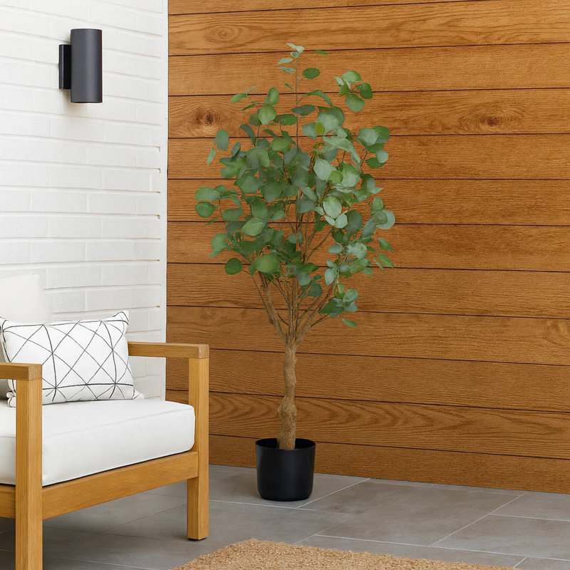 46 po, plante artificielle eucalyptus, 264 feuilles vertes en soie avec pot noir