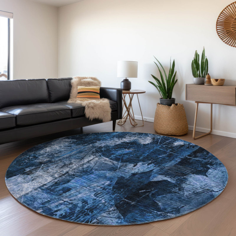Washable Floral Indoor / Outdoor Rug, Round 8'