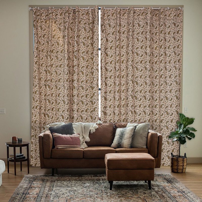 Rideau en lin brun et vert fait à la main avec motif de rideaux Kerijaal, panneau de décoration filtrant la lumière