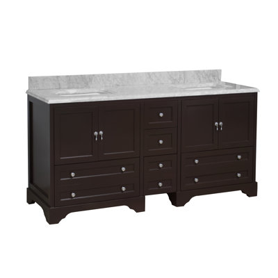 Tilford 72" Double Bathroom Vanity with Chocolate Cabinet and Carrara Marble Countertop