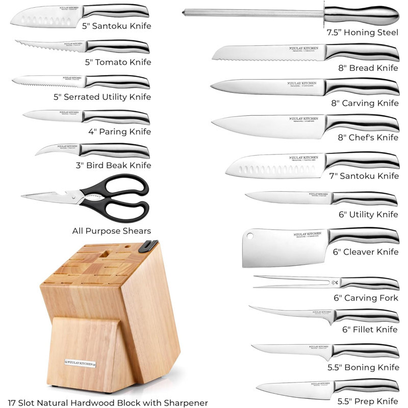 Zulay Kitchen Zulay Kitchen Premium 18-Piece Knife Set with Natural Wood Block and Built-in Sharpener