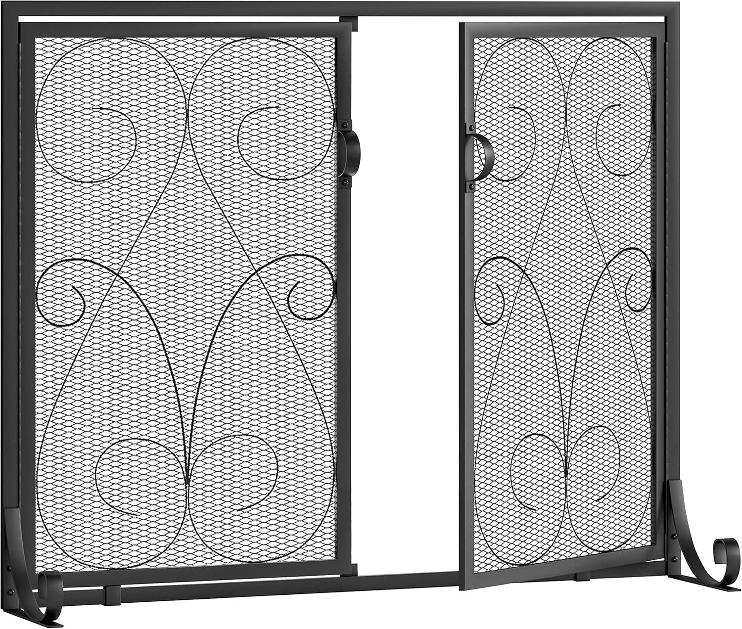 Hokku Designs 2-Panel Fireplace Screen With Doors Handcrafted Wrought ...