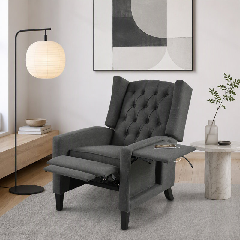 Fauteuil inclinable manuel à oreilles réglable. avec table d'appoint pliable, ports de chargement USB, chaises inclinables modernes confortables pour le salon, la chambre à coucher, le dortoir, le bureau