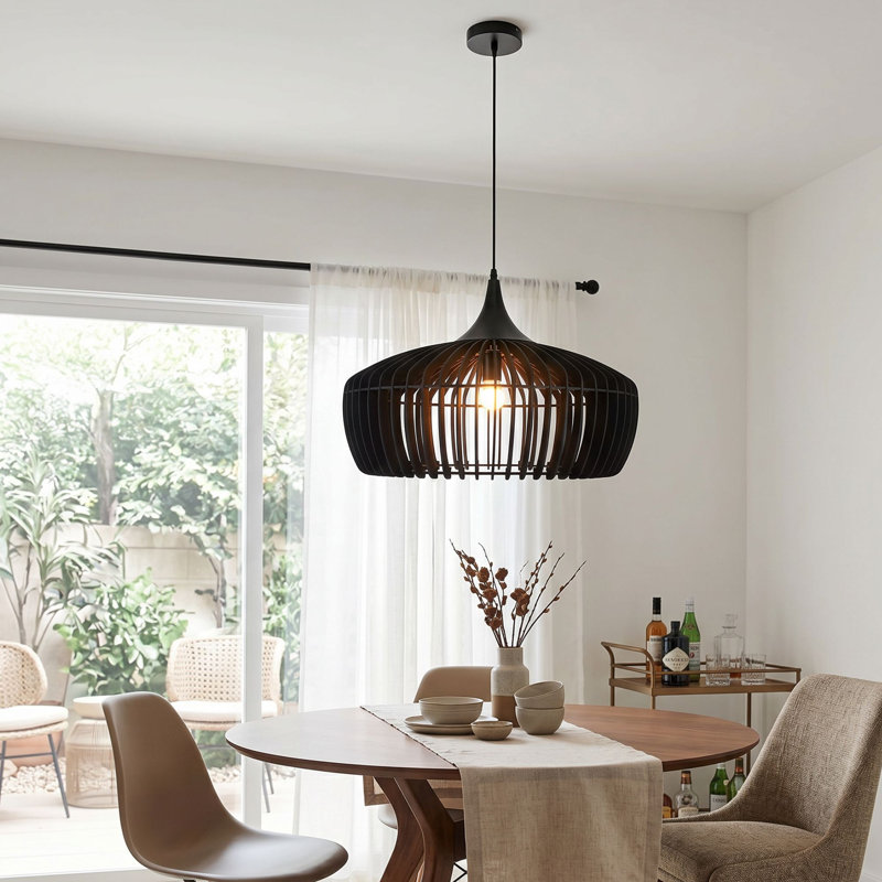Luminaire suspendu en bois Selene, Noir, Noir satiné
