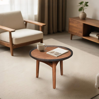 20" Round Coffee Table Oak Wood
