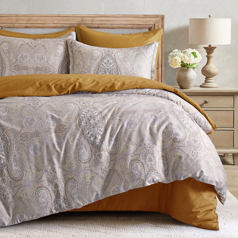 Ensemble de housse de couette Paisley, Cachemire brun / damassé, Housse de couette grand + 2 taies décoratives