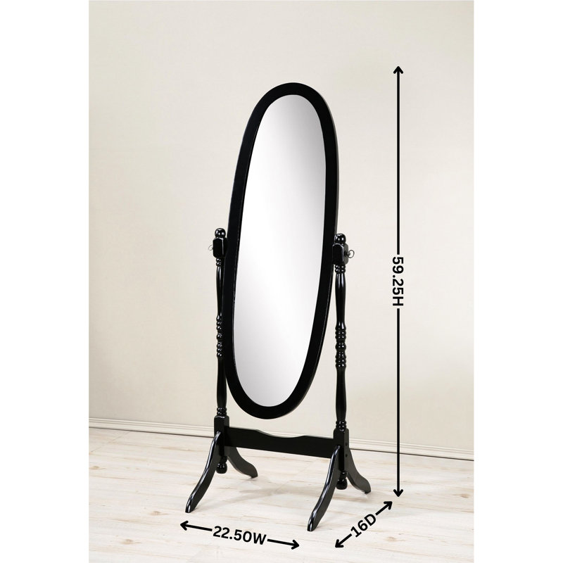 Miroir sur pied en bois de cerisier, style traditionnel. Miroir inclinable pleine longueur. Structure autoportante stable. 40,6 cm (P) x 57,2 cm (L) x 152 cm (H). Finition ovale.
