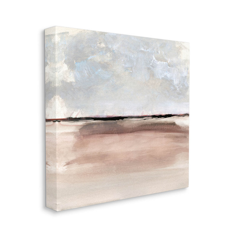 Abstract 17'' x 17'' Beige and Gray Canvas Landscape Art