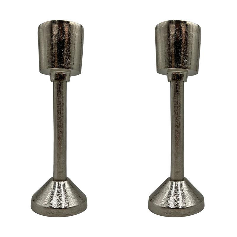 Aluminum Pillar Tabletop Candlestick, 14" H x 4" W x 4" D, Silver