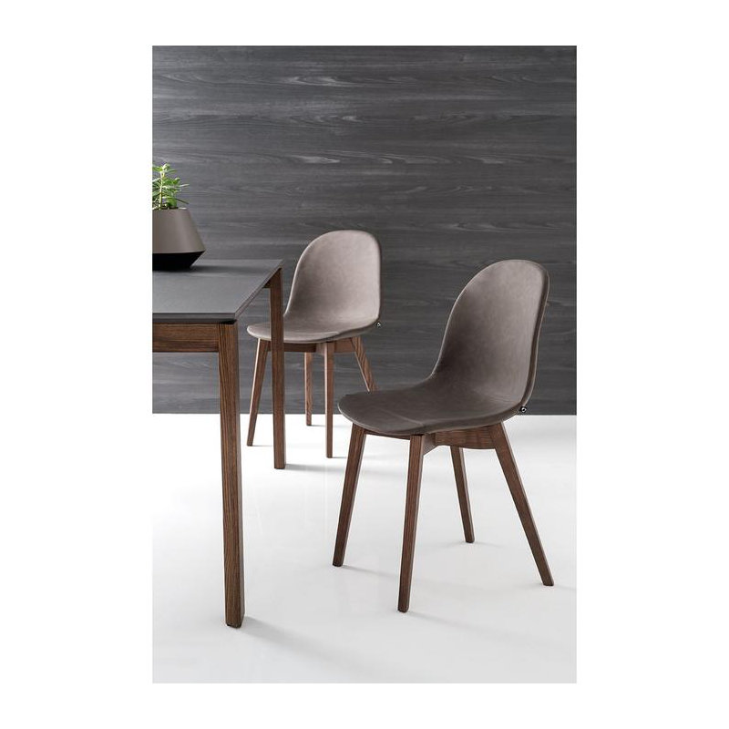 Academy Side Chair with Wooden Frame, Matte Taupe, Walnut