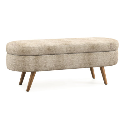 43.5"X16"X16" Oval Bench With Storage, Brown Color, Rubber Wood Legs, Hand - Crafted, Frame, Used As Footstool Or Sitting Area, Pleated Fabric Decoration, Storage Facility , Legs For Durability, Made