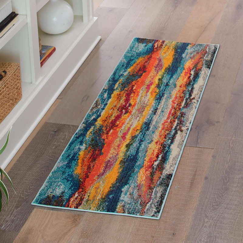 Ansela Washable Abstract Indoor Rug, Runner 2' x 8'