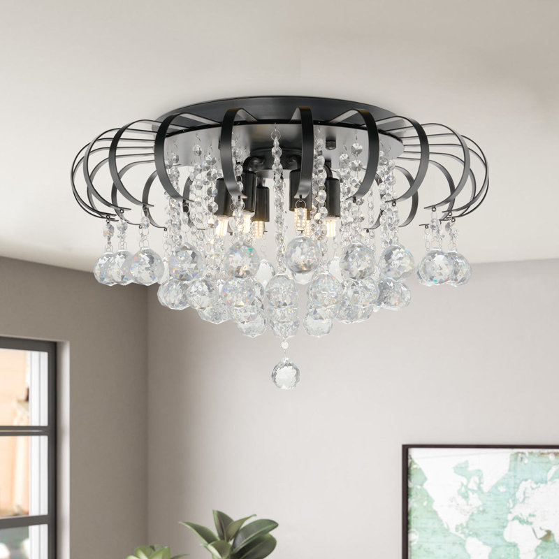 Lustre encastré 6 lumières à intensité variable 24 po avec chaînes en cristal Ingberg