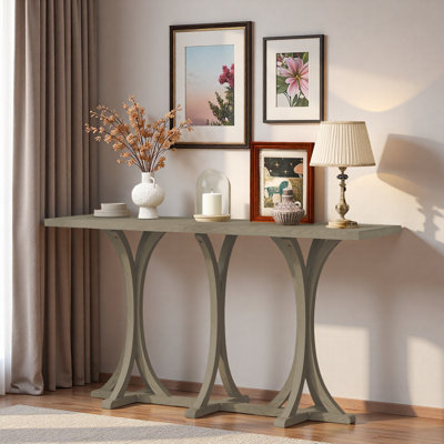 Wooden Console Table With Oak Veneer Top And Slender Curved Legs