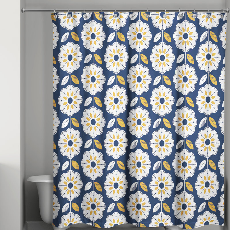 Floral Shower Curtain, Navy