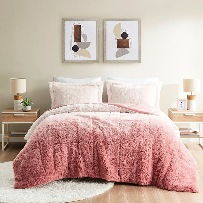 Mini édredon à poils longs Blush Ombre - très grand / très doux, doux et confortable