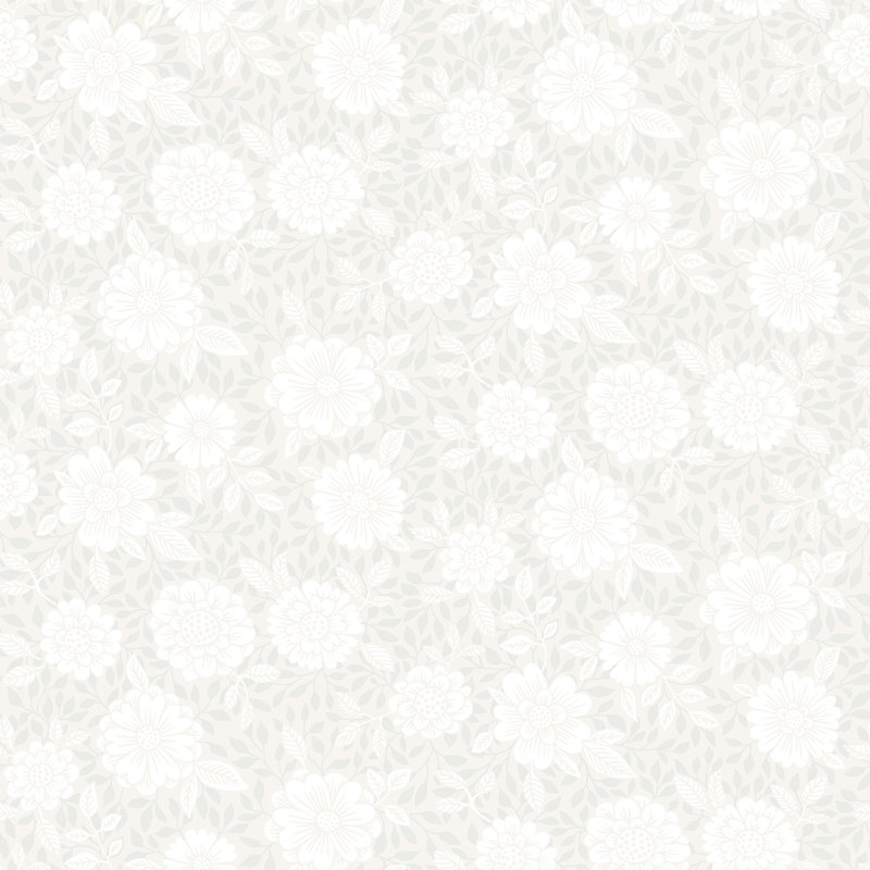 Ingrid Floral Wallpaper Roll, Light Gray