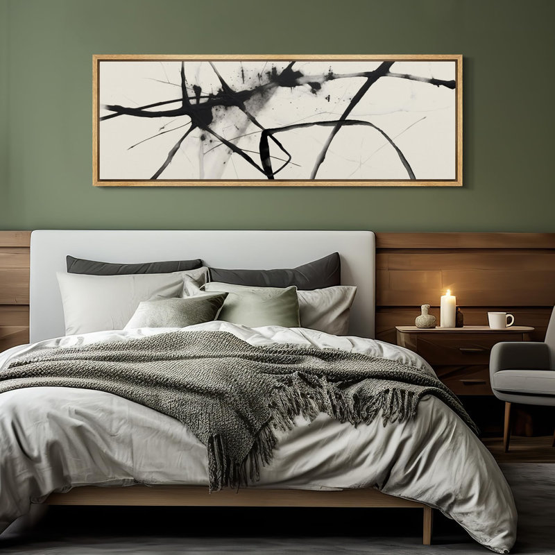 «Grunge Abstract Paint Stroke Effect Minimalist Black Ink Splatter On», reproduction encadrée sur toile, H 20 po x l 60 po