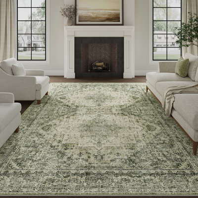 Elaine Machine Washable Vintage Area Rug With Non-Slip Backing
