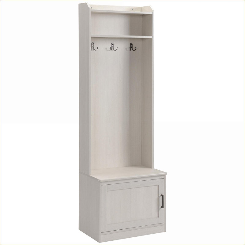 Arbre d'entrée FlowLuxe blanc cassé avec banc de rangement pour chaussures, porte-manteau d'entrée avec tablettes de rangement pour vestibule