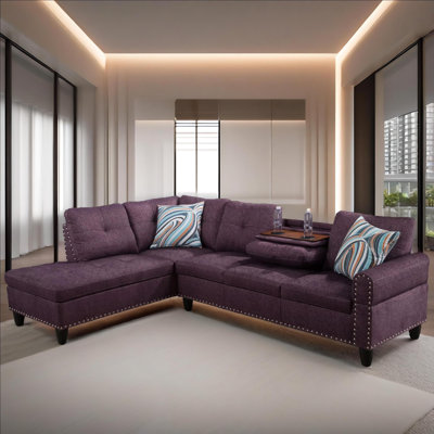 Amaranth Purple Linen Left-Facing Sectional 2-Piece Sofa Living Room Sofa Set