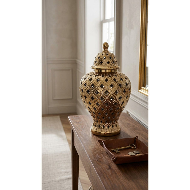 Ava Handmade Ceramic Ginger Jar, 18" H x 10.5" W x 10.5" D, Gold