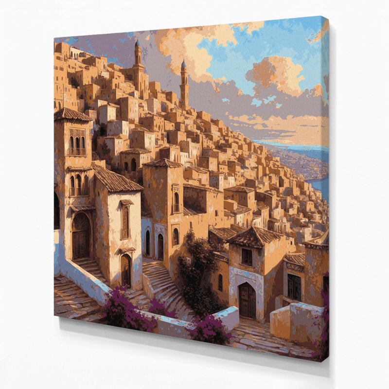 Cities Algiers Algeria Beige Canvas Wall Art, 8" H x 8" W