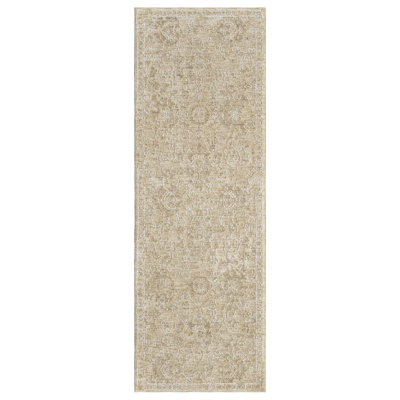 Mulay Floral Farmhouse High-Low/Carved Polyester Area Rug, Beige/Gold