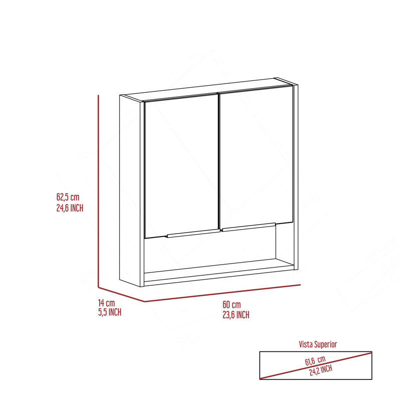 Armoire à miroir Jaspe, trois tablettes internes, une tablette ouverte, armoire à deux portes - blanc, Blanc