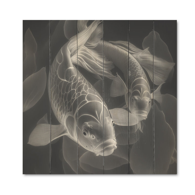 Poisson Koi monochrome - impression sur bois, L 30 po x H 30 po x P 1 po