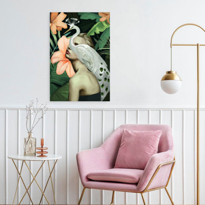 «Elegant Bird Woman», art mural élégant et serein, oiseau