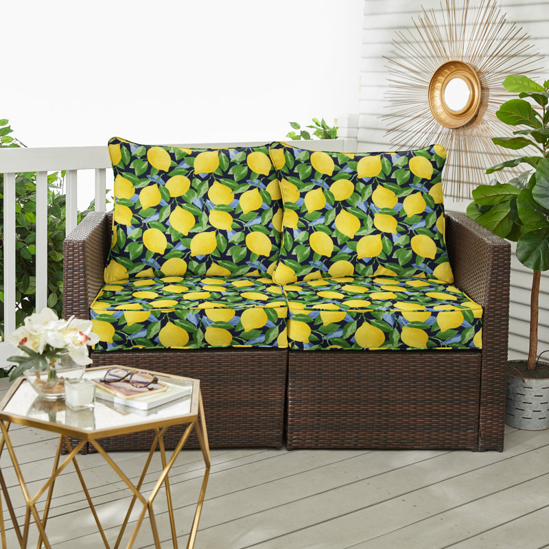 Outdoor Loveseat Pillow and Cushion Set, 30 in W x 27 in D x 5 in H, Richloom - Citrus Sapphire