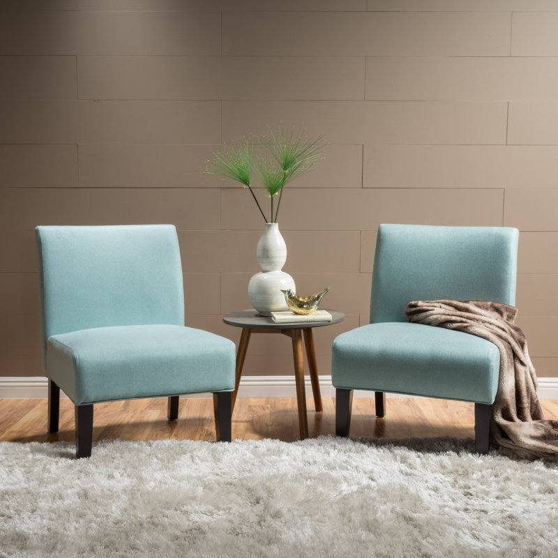 Yokota Upholstered Slipper Chair, Light Blue Polyester