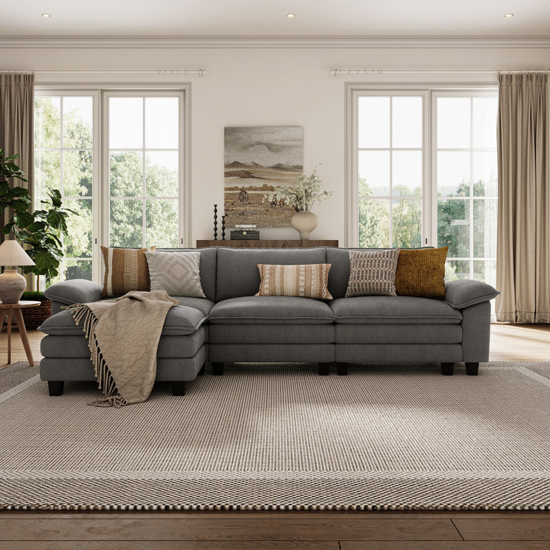 Colbey 123'' Oversized Corduroy Cloud Couch U Shaped Couch, Gray