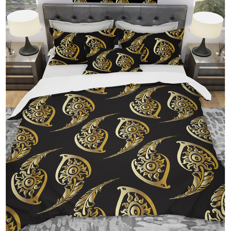 Ensemble de housse de couette designart luxe peacock plumes, Housse simple + 1 taie décorative