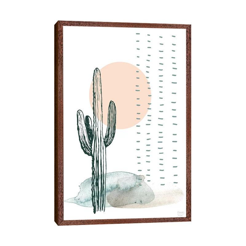 Desert Cactus - Print on Canvas, Classic Brown Wood Floater Framed, 66.04cm H x 45.72cm W x 3.81cm D