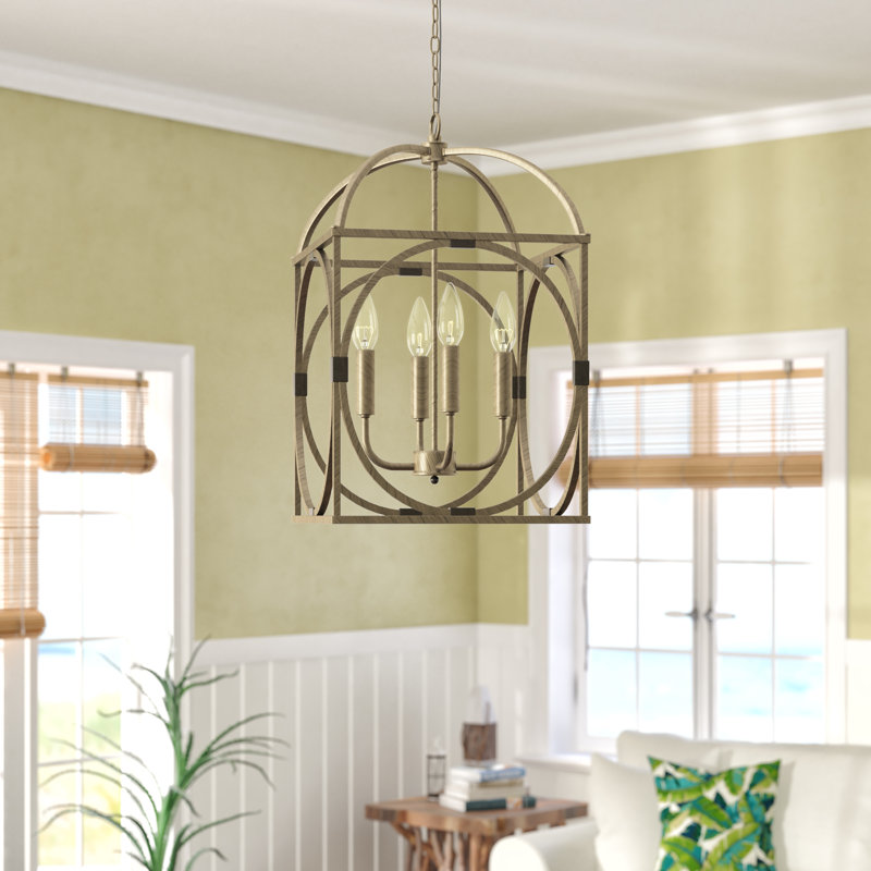 Luminaire suspendu géométrique à 4 lumières , Crème antique