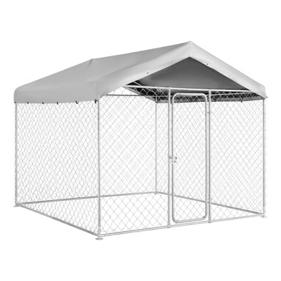 Outdoor Dog Kennel, 7.55 x 7.55 x 7.05 ft Large Dog Kennel with Secure Lock, Outside Dogs Enclosures with UV-Resistant & Waterproof Roof Cover, Heavy Duty Pet Crate Cage Run for Large Dogs